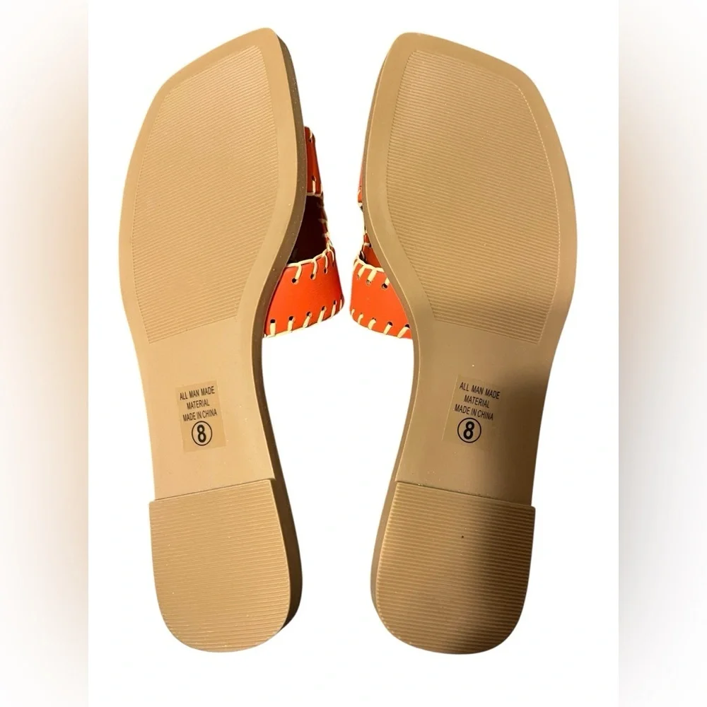 Soda Finty Women's Orange Stitched Slide On Sandals Size 8 New In Box